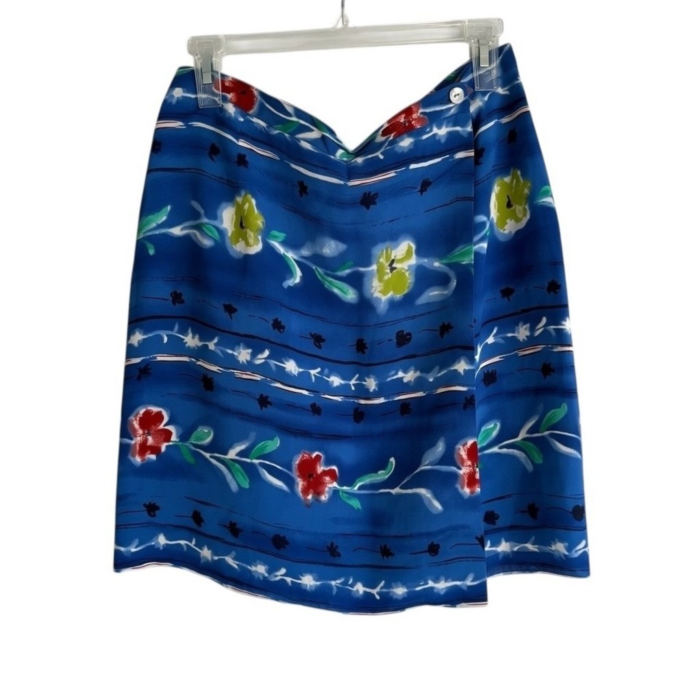 VINTAGE HAROLDS‎ Blue Tropical Floral Made in the USA 90's Ladies Wrap Skirt, 12